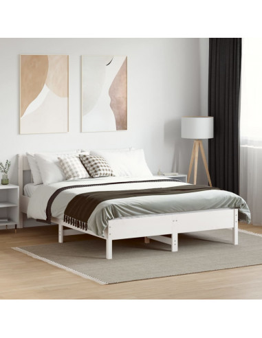 Giroletto con Testiera Bianco 140x190 cm in Legno Massello Pino