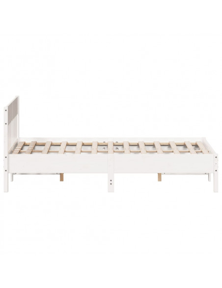 Giroletto con Testiera Bianco 140x190 cm in Legno Massello Pino