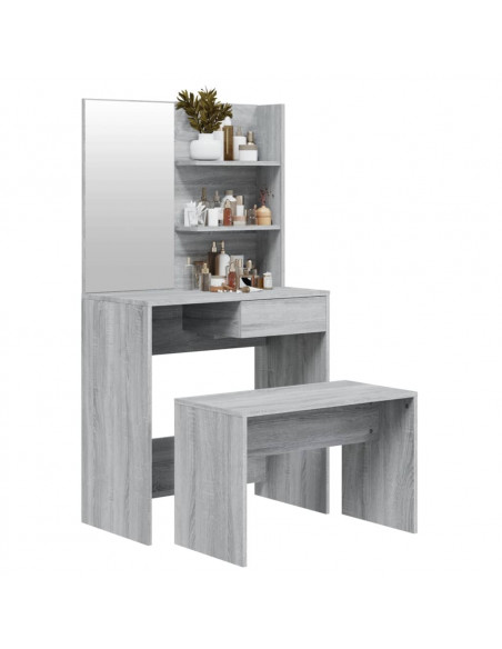 Set Tavolo da Toeletta Grigio Sonoma 74,5x40x141 cm