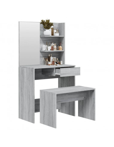 Set Tavolo da Toeletta Grigio Sonoma 74,5x40x141 cm