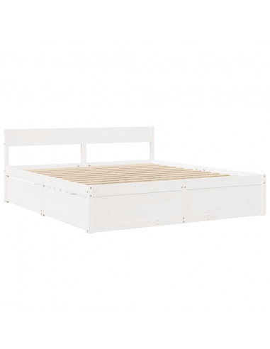 Giroletto con Cassetti Bianco 180x200 cm Legno Massello di Pino