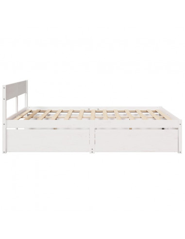 Giroletto con Cassetti Bianco 180x200 cm Legno Massello di Pino