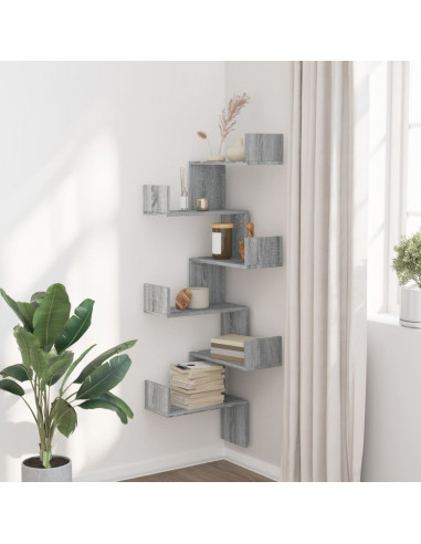Scaffale Angolare Muro Grigio Sonoma 45x45x147 cm Multistrato