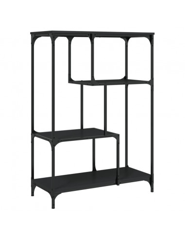Libreria Nera 81x36x115 cm in Legno Multistrato e Acciaio