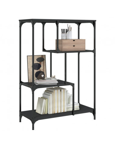 Libreria Nera 81x36x115 cm in Legno Multistrato e Acciaio