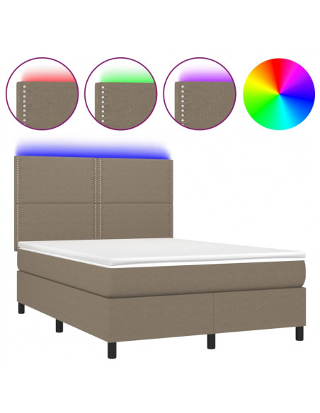 Letto a Molle con Materasso e LED Tortora 140x200 cm in Tessuto