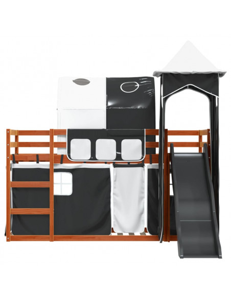 Letto a Castello con Scivolo e Tende Bianco e Nero 90x200 cm