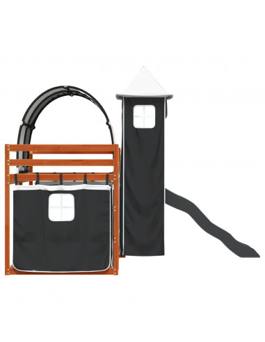 Letto a Castello con Scivolo e Tende Bianco e Nero 90x200 cm