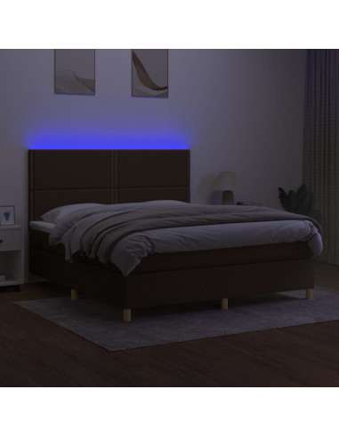 Letto a Molle Materasso e LED MarroneScuro 180x200cm in Tessuto