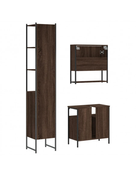 Set Mobili da Bagno 3 pz Rovere Marrone in Legno Multistrato