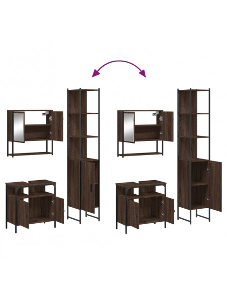 Set Mobili da Bagno 3 pz Rovere Marrone in Legno Multistrato