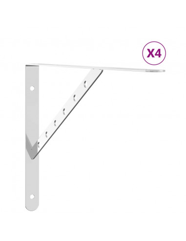 Staffe per Mensola 4 pz 40x2,5x25 cm in Acciaio Inox Argento