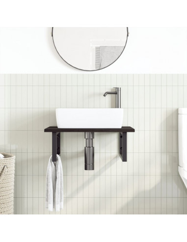 Ripiano a Parete per Lavabo in Acciaio e Massello di Rovere