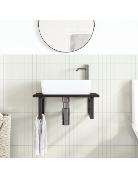 Ripiano a Parete per Lavabo in Acciaio e Massello di Rovere