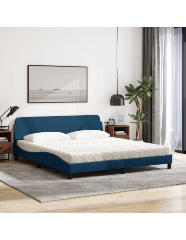 Letto con Materasso Blu 180x200 cm in Tessuto