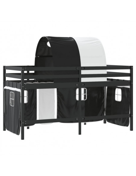 Letto a Soppalco con Tunnel Bambini Bianco e Nero 90x200cm Pino