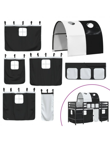 Letto a Soppalco con Tunnel Bambini Bianco e Nero 90x200cm Pino