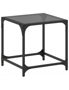 Tavolino con Piano in Vetro Nero 40x40x40 cm Acciaio 2