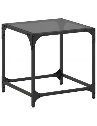 Tavolino con Piano in Vetro Nero 40x40x40 cm Acciaio