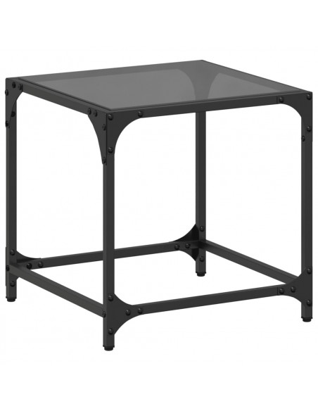 Tavolino con Piano in Vetro Nero 40x40x40 cm Acciaio