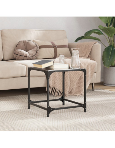 Tavolino con Piano in Vetro Nero 40x40x40 cm Acciaio