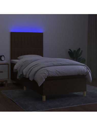 Letto a Molle Materasso e LED Marrone Scuro 100x200 cm Tessuto