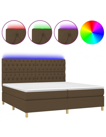Letto a Molle Materasso e LED Marronescuro 200x200cm in Tessuto