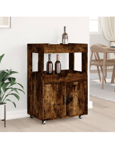Carrello Bar Rovere Fumo 60x39,5x89 cm in Legno Multistrato