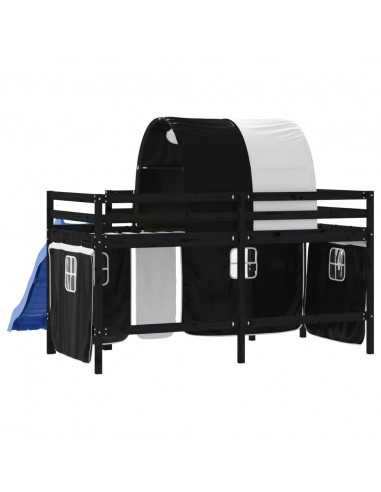 Letto a Soppalco con Tunnel Bambini Bianco e Nero 80x200cm Pino