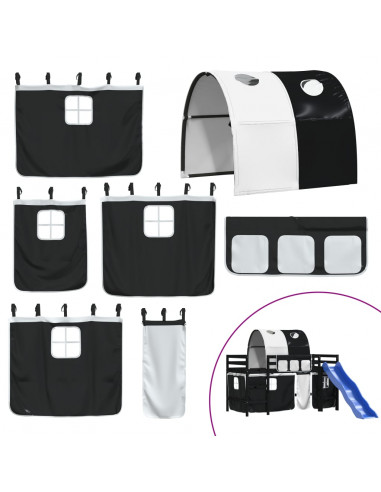 Letto a Soppalco con Tunnel Bambini Bianco e Nero 80x200cm Pino