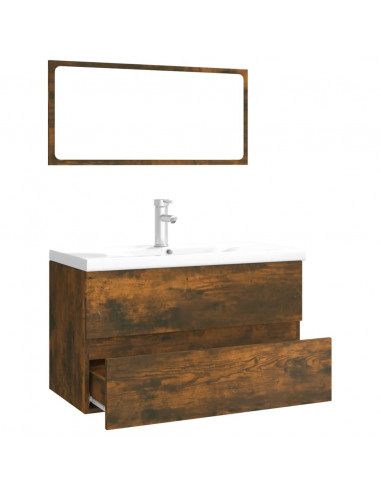 Set di Mobili da Bagno Rovere Fumo in Legno Multistrato