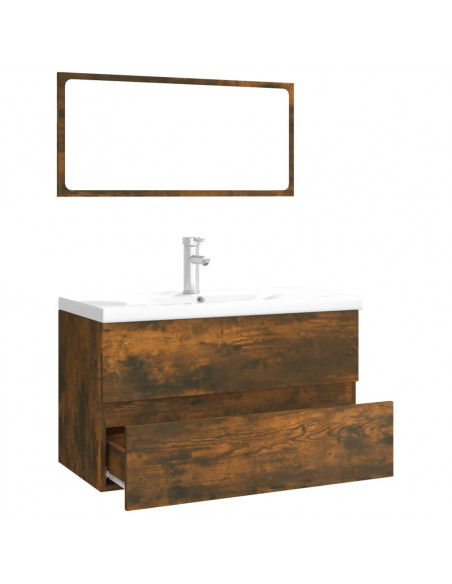 Set di Mobili da Bagno Rovere Fumo in Legno Multistrato