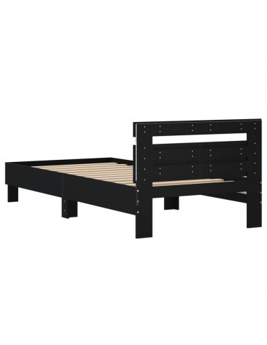 Giroletto con Testiera e LED Nero 100x200 cm