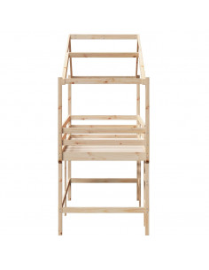 Letto Soppalco con Scala e Tetto 90x190 cm Legno Massello Pino 2