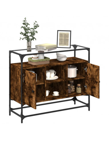 Credenza Piano Vetro Rovere Fumo 98x35x81cm Legno Multistrato