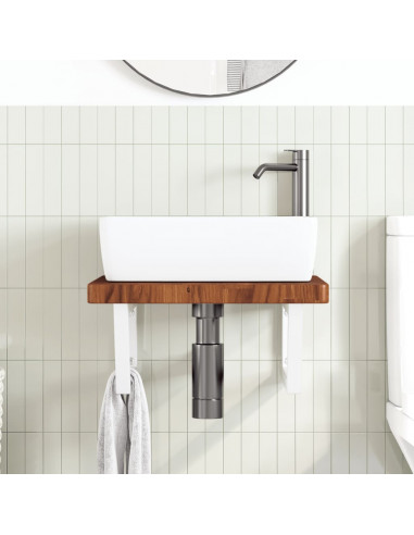 Ripiano a Parete per Lavabo in Acciaio e Massello di Rovere