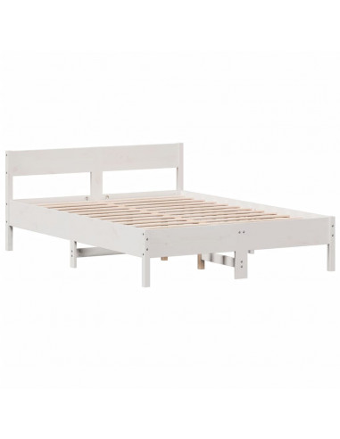 Giroletto con Testiera Bianco 140x190 cm in Legno Massello Pino