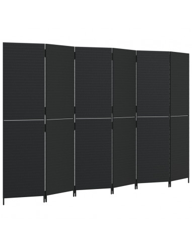 Divisorio per Ambienti a 6 Pannelli Nero in Polyrattan