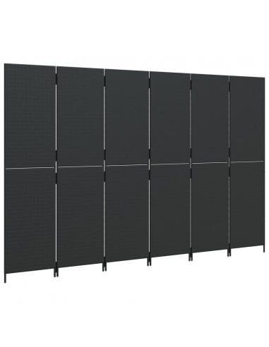 Divisorio per Ambienti a 6 Pannelli Nero in Polyrattan