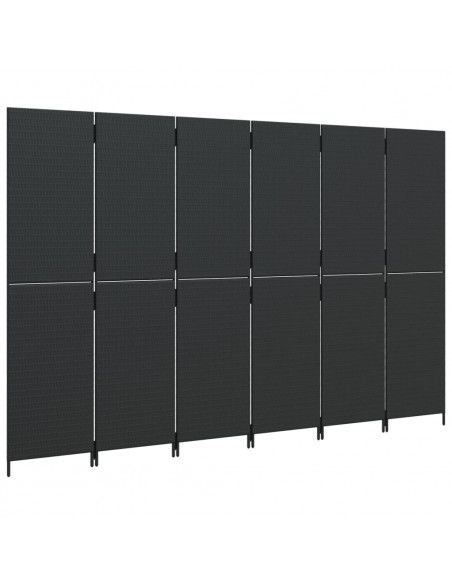 Divisorio per Ambienti a 6 Pannelli Nero in Polyrattan
