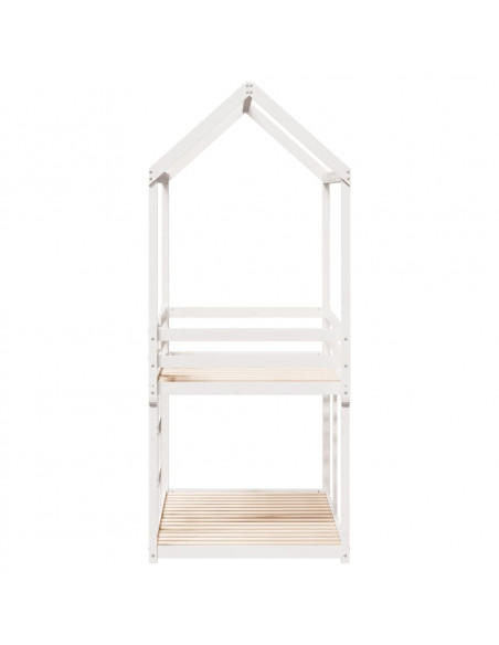 Letto a Castello con Tetto Bianco 75x190 cm Legno Massello Pino