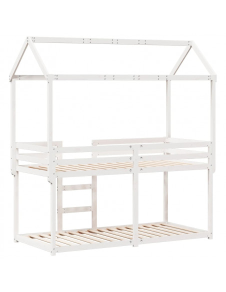 Letto a Castello con Tetto Bianco 75x190 cm Legno Massello Pino