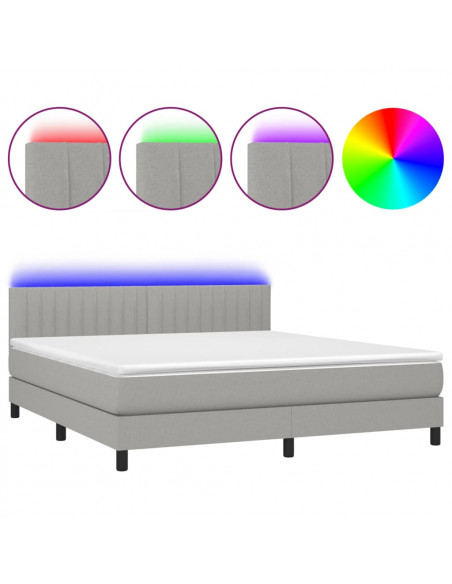 Letto a Molle Materasso e LED Grigio Chiaro 160x200 cm Tessuto