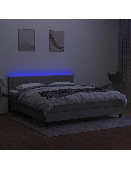 Letto a Molle Materasso e LED Grigio Chiaro 160x200 cm Tessuto