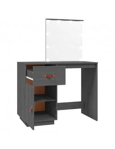 Toeletta con LED Grigia 95x50x133,5cm in Legno Massello di Pino