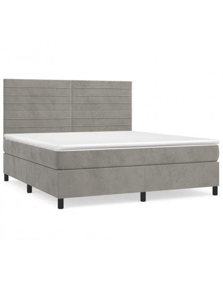 Giroletto a Molle con Materasso Grigio Chiaro 180x200cm Velluto