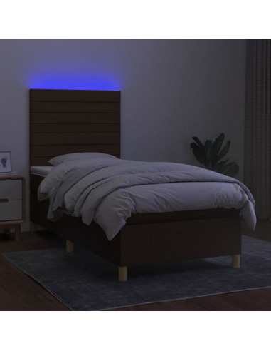 Letto a Molle Materasso e LED Marrone Scuro 90x200cm in Tessuto