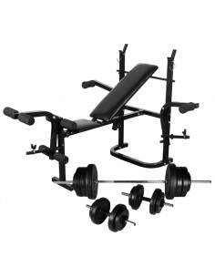 Panca Multifunzione con Bilanciere e Set di Manubri 60,5 kg 2