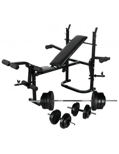 Panca Multifunzione con Bilanciere e Set di Manubri 60,5 kg