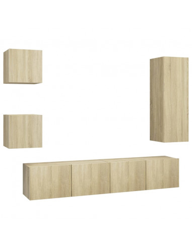 Set di Mobili TV 5 pz Rovere Sonoma in Legno Multistrato